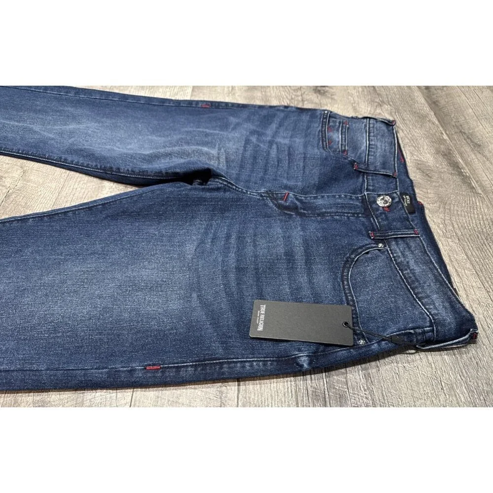True Religion Ricky Jeans Mens 34 Blue Denim‎ Relaxed Straight Stretch $159 NEW